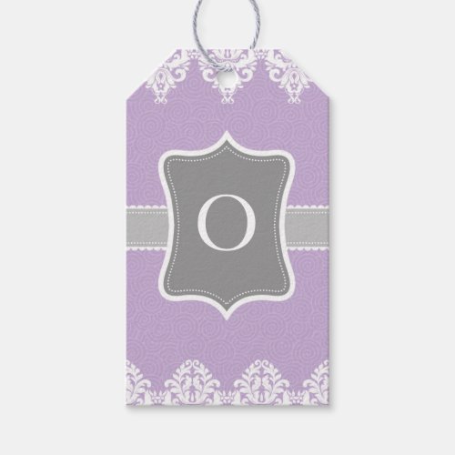 Lavender White Gray Swirls Monogram Gift Tags