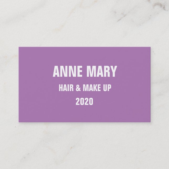 Lavender White Hair & Make Up Modern Purple 2020 Business Card (Front)