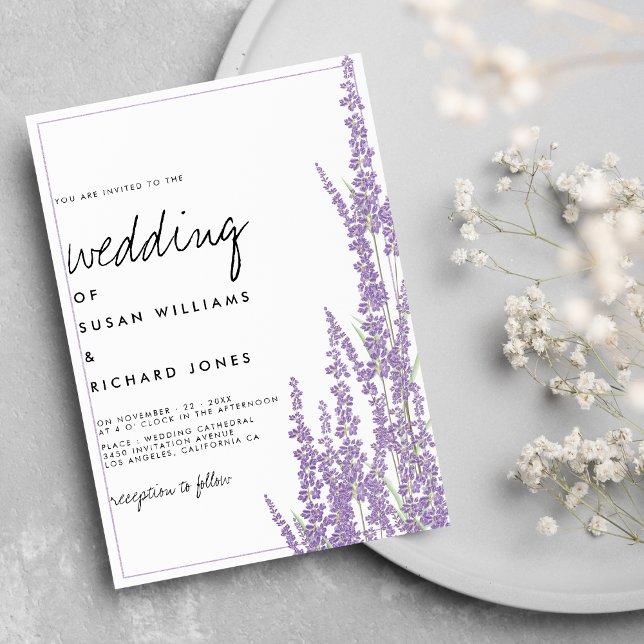 Lavender white handwritten script floral wedding  invitation (Lavender white handwritten script floral wedding invitation )