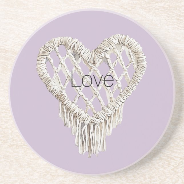 Lavender White Heart Fringe Coaster (Front)