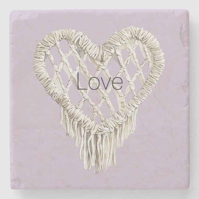 Lavender White Heart Fringe Stone Coaster (Front)