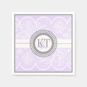 Lavender, white lace pattern wedding napkins