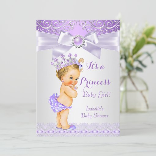 Lavender White Lilac Princess Baby Shower Blonde Invitation | Zazzle