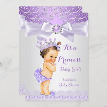 Lavender White Lilac Princess Baby Shower Brunette Invitation by VintageBabyShop at Zazzle
