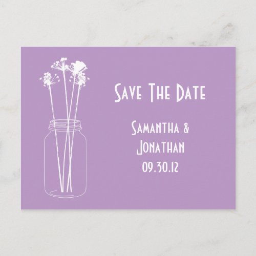 Lavender White Mason Jar Wildflowers Save The Date Announcement Postcard