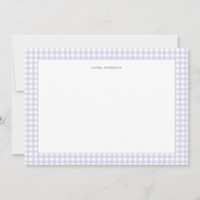 Lavender & white Personalized Gingham flat  Thank You Card (Front)