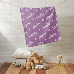 Lavender White Personalized Repeating Name Pattern Baby Blanket