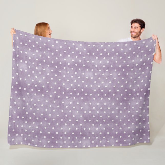 Lavender White Polka Dots Birthday Fleece Blanket (In Situ)
