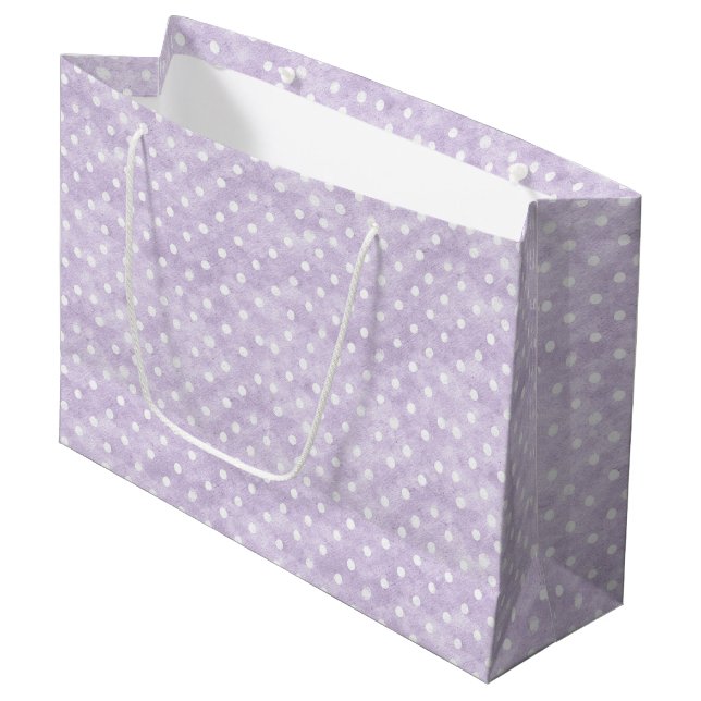 Lavender White Polka Dots Birthday Large Gift Bag (Front Angled)
