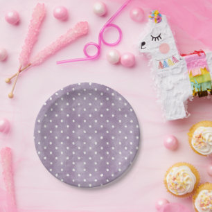 Lavender White Polka Dots Birthday Paper Plates
