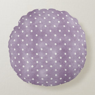 Lavender White Polka Dots Birthday Round Pillow
