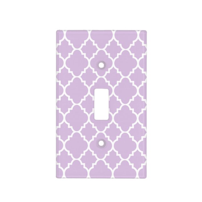 Lavender White Quatrefoil Moroccan Pattern Light Switch Cover (Front)