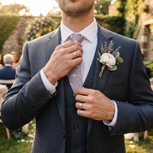 Lavender White Rose Scattered Provence Floral Neck Tie