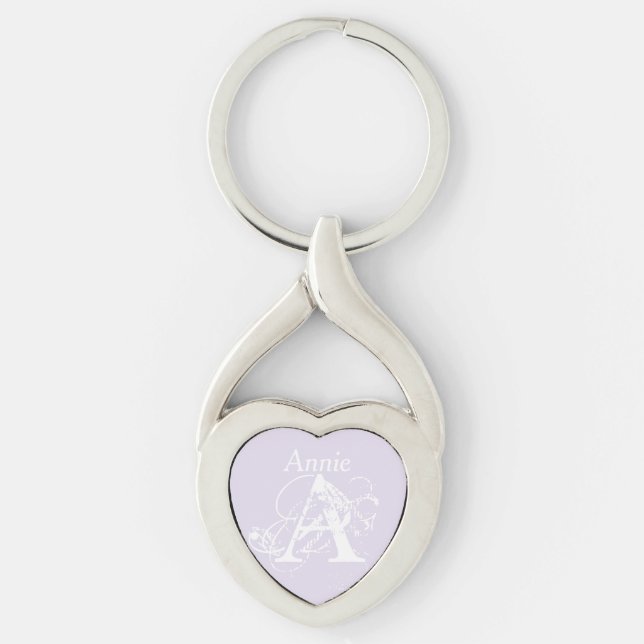 Lavender White Script Elegant Modern Name Monogram Keychain (Front)