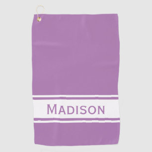 Lavender White Stripe Modern Name Monogram Golf Towel