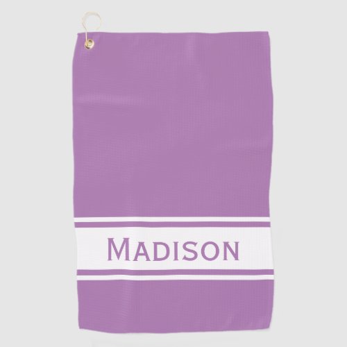 Lavender White Stripe Modern Name Monogram Golf Towel