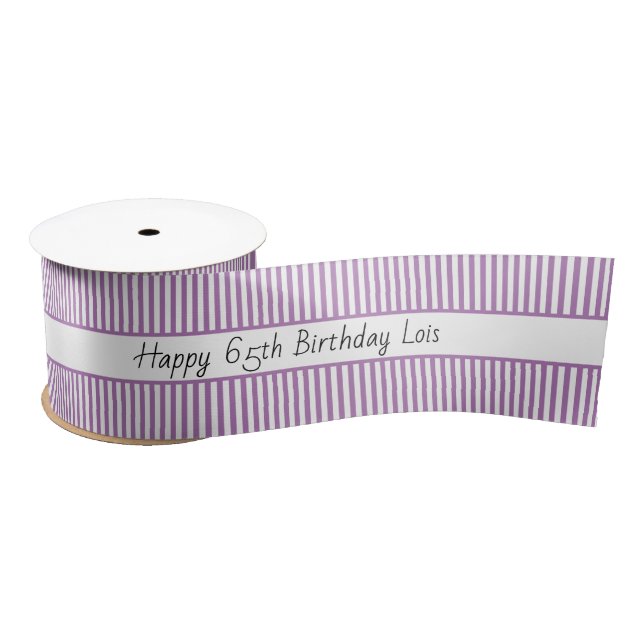 Lavender/White Stripe Pattern Happy Birthday Satin Ribbon (Spool)