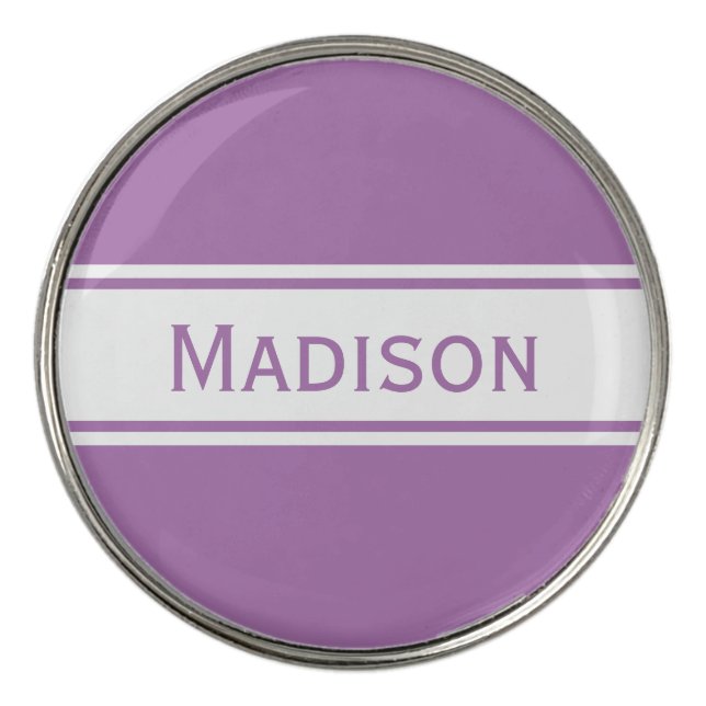 Lavender White Stripes Modern Name Golf Ball Marker (Front)