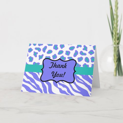 Lavender White  Teal Zebra  Cheetah Custome Thank You Card