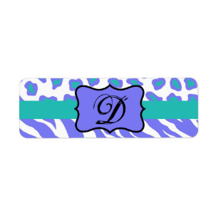 Lavender, White & Teal Zebra & Cheetah Personalize Label