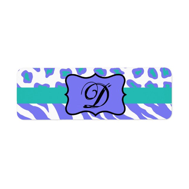 Lavender, White & Teal Zebra & Cheetah Personalize Label (Front)