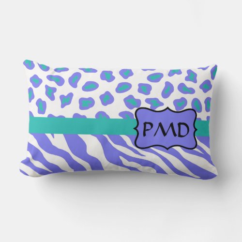 Lavender White  Teal Zebra  Cheetah Personalize Lumbar Pillow