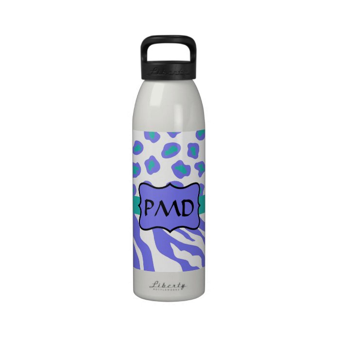 Lavender, White & Teal Zebra & Cheetah Personalize Water Bottle