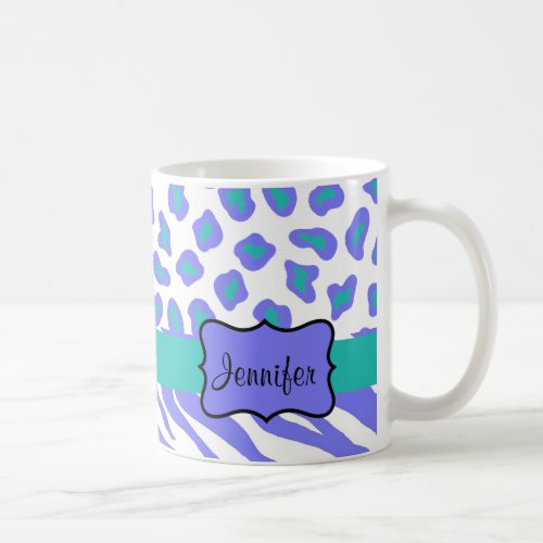 Lavender White  TealvZebra  Cheeta Personalized Coffee Mug