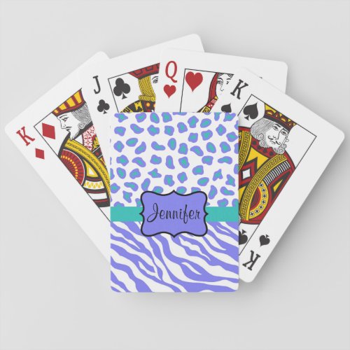 Lavender White  TealvZebra  Cheeta Personalized Playing Cards