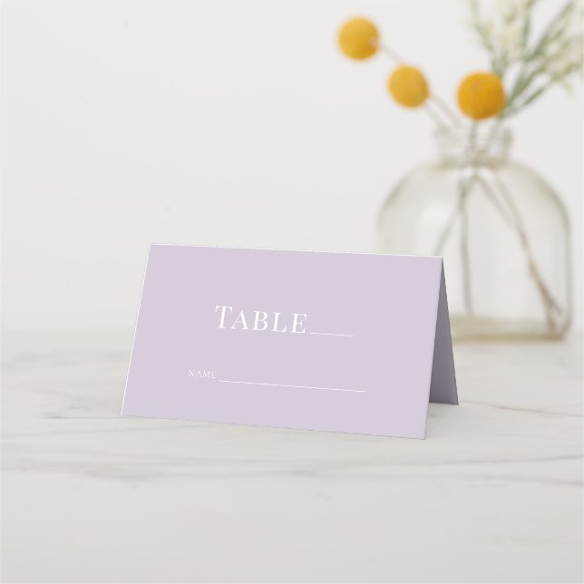 Lavender White Text Wedding Folded Place Card (Front)