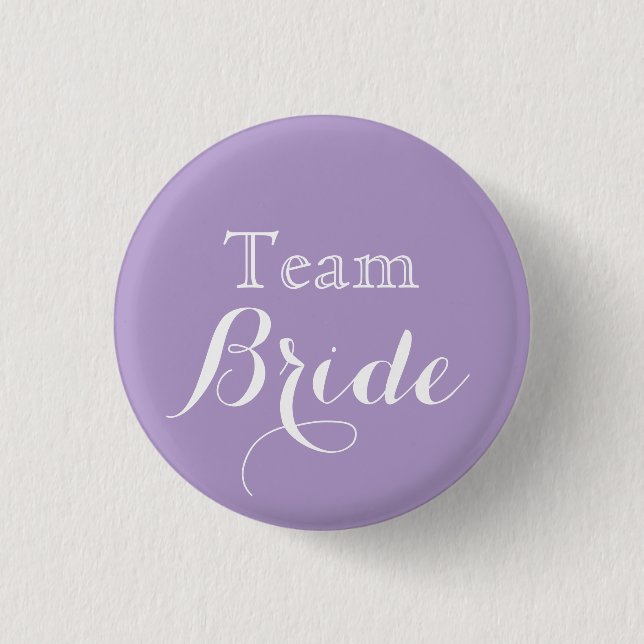 Lavender White Wedding Team Bride Button (Front)