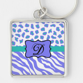 Lavender White Zebra Leopard Skin Monogram Initial Keychain