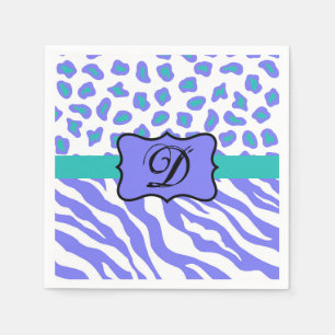Lavender White Zebra Leopard Skin Monogram Initial Napkins