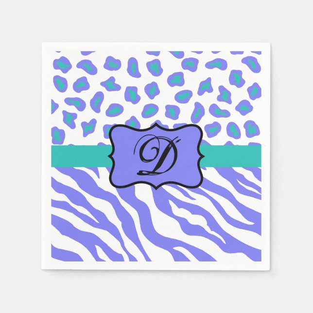 Lavender White Zebra Leopard Skin Monogram Initial Napkins (Front)