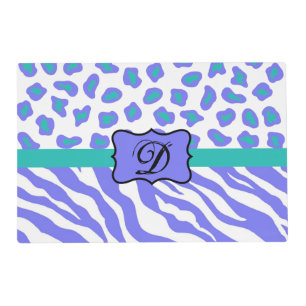 Lavender White Zebra Leopard Skin Monogram Initial Placemat