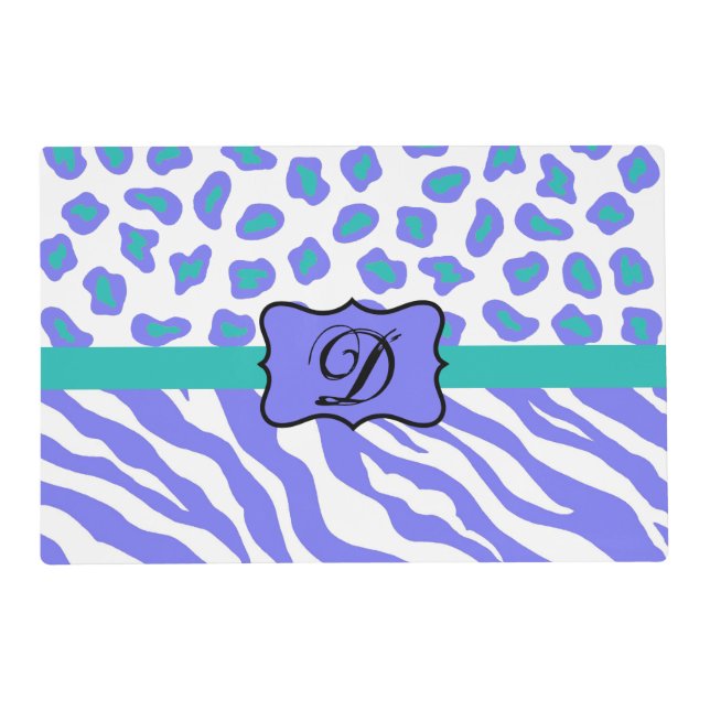 Lavender White Zebra Leopard Skin Monogram Initial Placemat (Front)