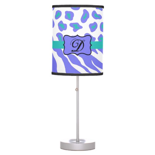 Lavender White Zebra Leopard Skin Monogram Initial Table Lamp