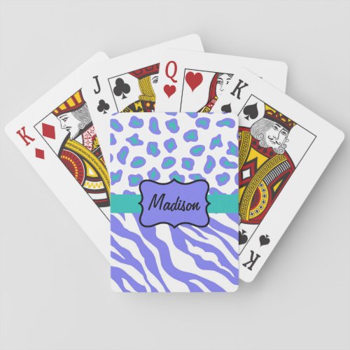 Lavender White Zebra Leopard Skin Name Personalize Poker Cards