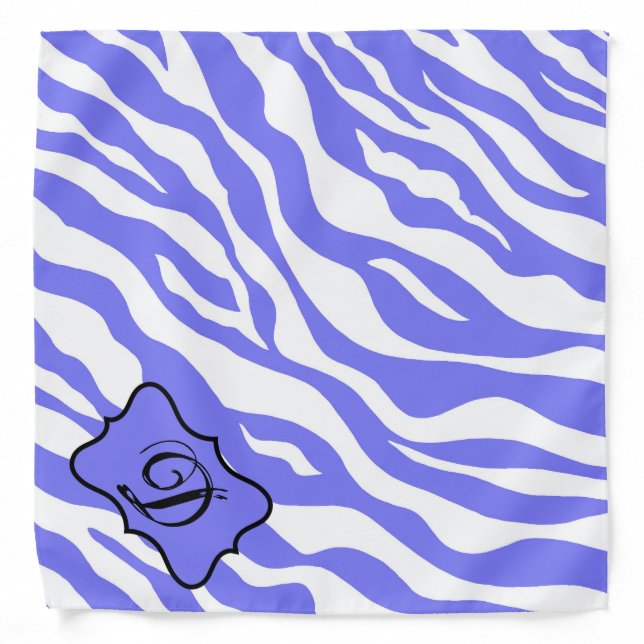 Lavender White Zebra Skin Stripe Monogram Initial Bandana (Front)