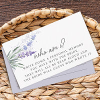 Lavender Who Am I Bridal Shower Game Cards