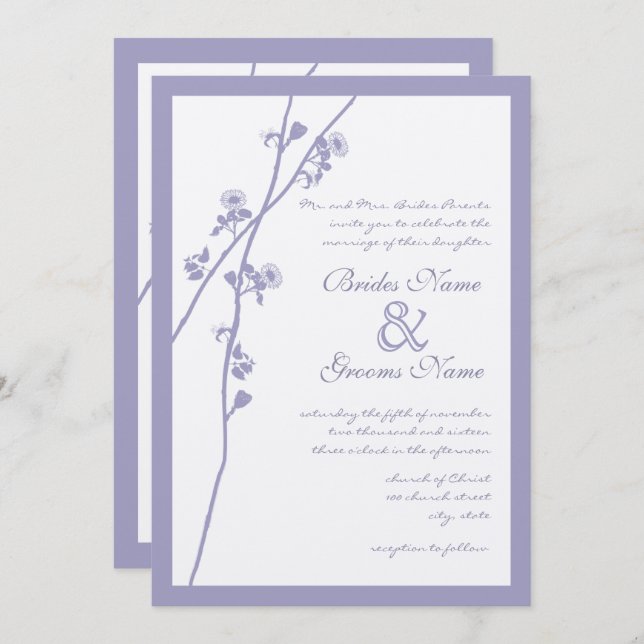 Lavender Wild Flower Branch Wedding Invites (Front/Back)