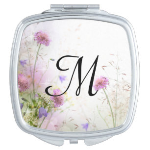 Lavender Wild Flowers Monogram Compact Mirror