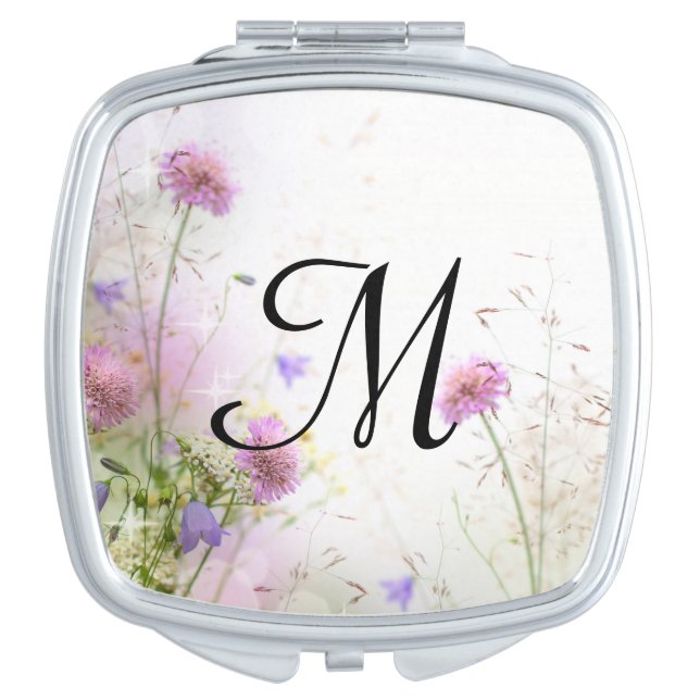 Lavender Wild Flowers Monogram Compact Mirror (Front)