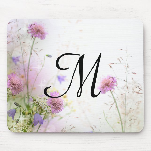 Lavender Wild Flowers Monogram Initial Mouse Pad (Front)