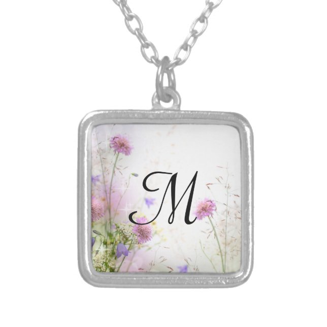 Lavender Wild Flowers Monogram Necklace (Front)