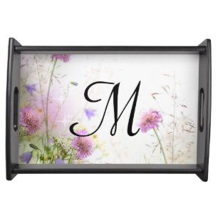 Lavender Wild Flowers Pool Monogram Serving Tray