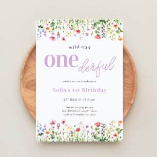 Lavender Wild Onederful Wildflower 1st Birthday Invitation