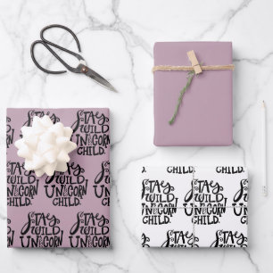 Lavender Wild Unicorn Birthday Wrapping Paper Sheets