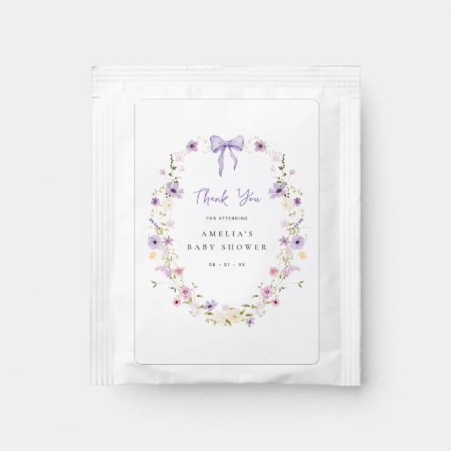 Lavender Wildflower Baby Shower Favor Tea Bag Drink Mix (Front)