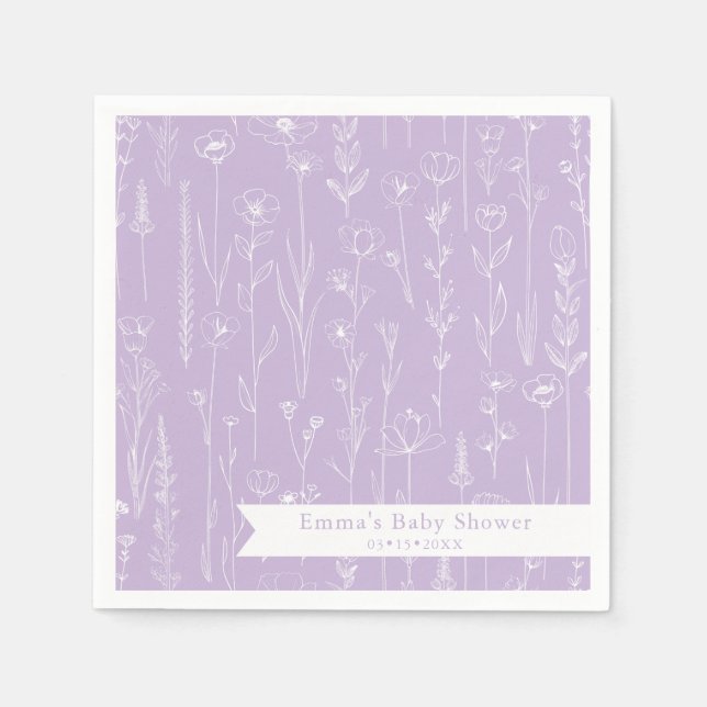 Lavender Wildflower Baby Shower | Floral Pattern  Napkins (Front)